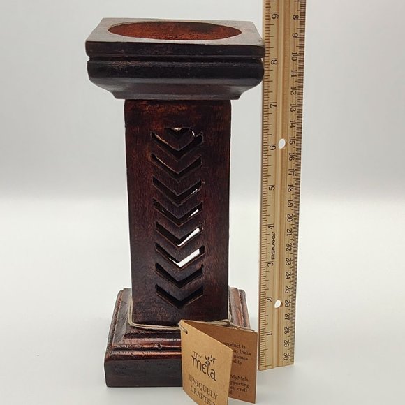 My Mela Mela Artisans Set of 3 Pillar Candle Holder Dark Wood Handmade Column - Picture 10 of 16